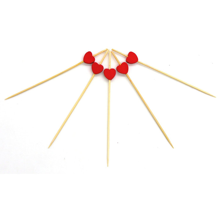 Wooden Food Pick Heart Design Red 12cm (5000 Units)