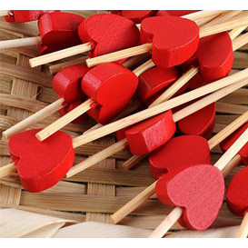 Wooden Food Pick Heart Design Red 12cm (5000 Units)