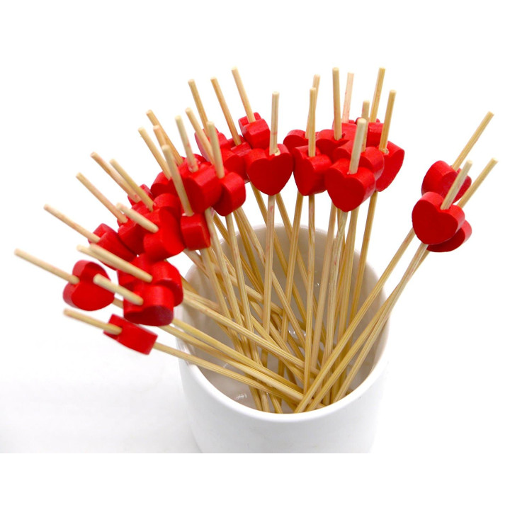 Wooden Food Pick Heart Design Red 12cm (200 Units)  