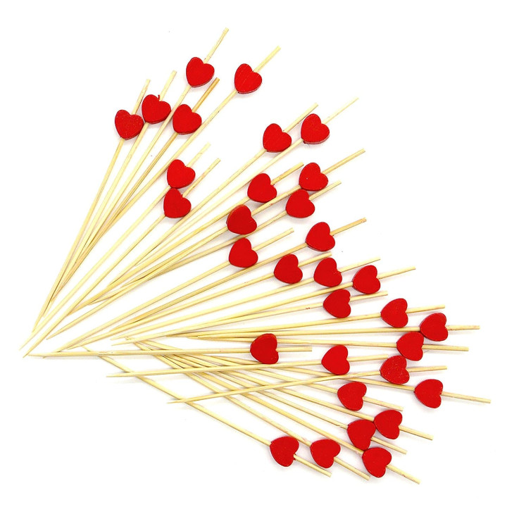Wooden Food Pick Heart Design Red 12cm (200 Units)  