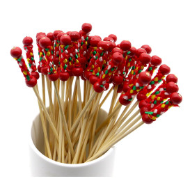 Bamboo Food Pick Red Design 12cm (5000 Units)