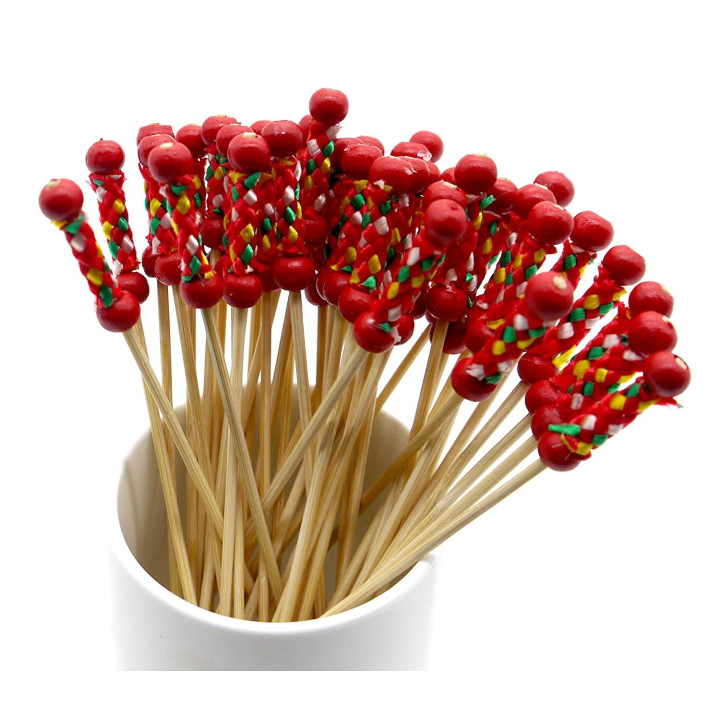 Bamboo Food Pick Red Design 12cm (5000 Units)