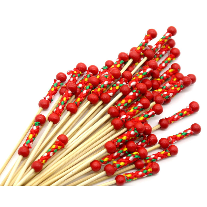 Bamboo Food Pick Red Design 12cm (5000 Units)