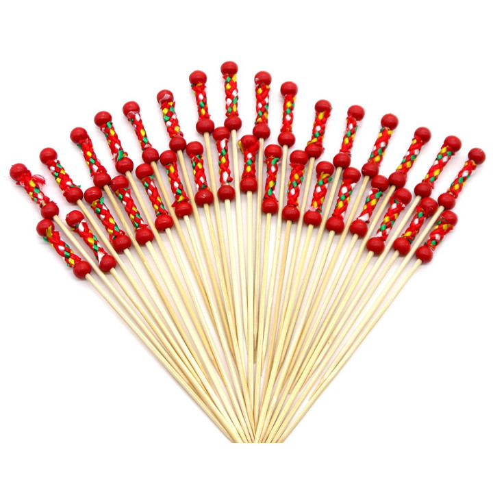 Bamboo Food Pick Red Design 12cm (5000 Units)