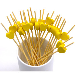 Wooden Food Pick Heart Design Yellow 12cm (200 Units)  