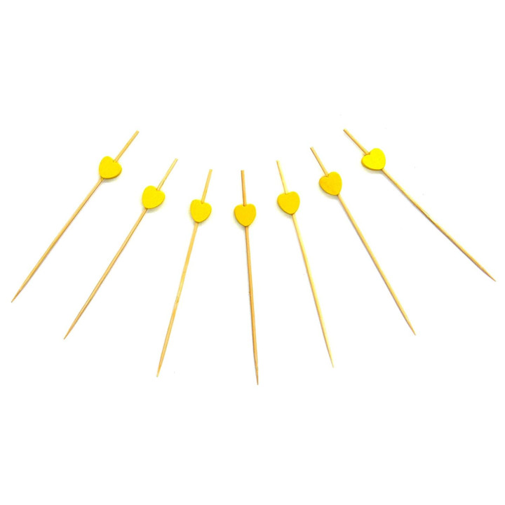 Wooden Food Pick Heart Design Yellow 12cm (5000 Units)