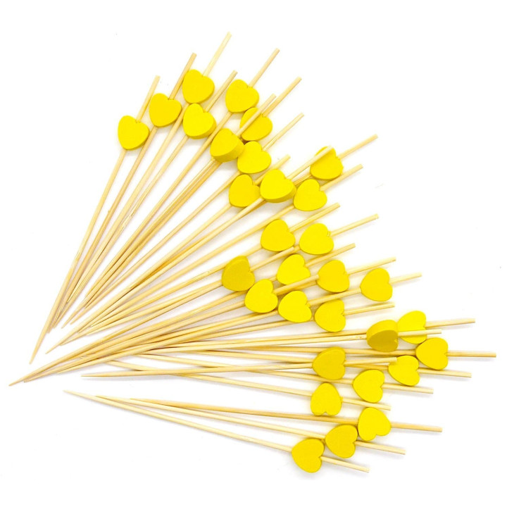 Wooden Food Pick Heart Design Yellow 12cm (5000 Units)