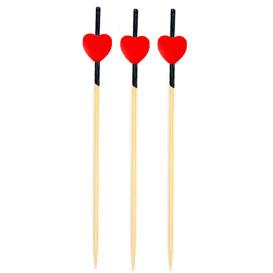 Bamboo Food Pick "Heart" Design Red and Black 12cm (200 Units)  