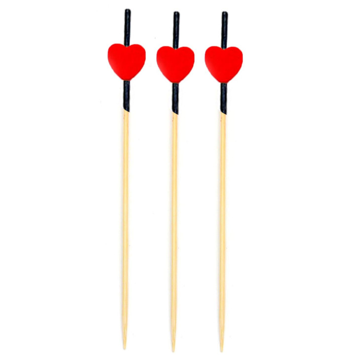 Bamboo Food Pick "Heart" Design Red and Black 12cm (200 Units)  