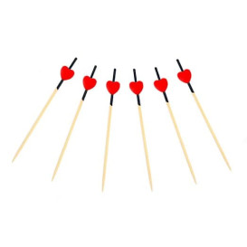 Bamboo Food Pick "Heart" Design Red and Black 12cm (200 Units)  