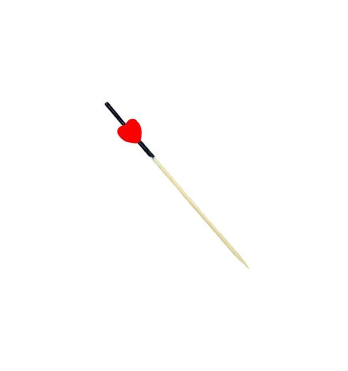 Bamboo Food Pick "Heart" Design Red and Black 12cm (5000 Units)