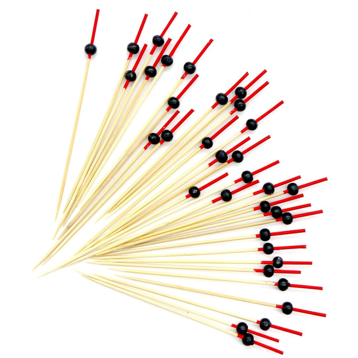 Bamboo Food Pick Ball Design Red and Black 12cm (5000 Units)
