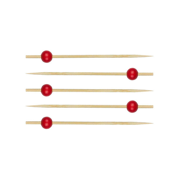 Bamboo Food Pick "Big Ball" Design Red 12cm (200 Units)  