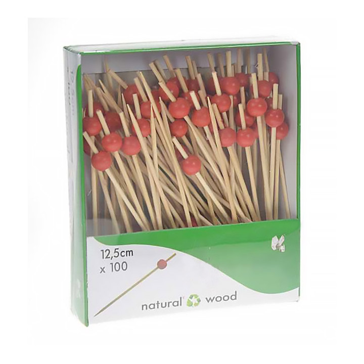 Bamboo Food Pick "Big Ball" Design Red 12cm (200 Units)  