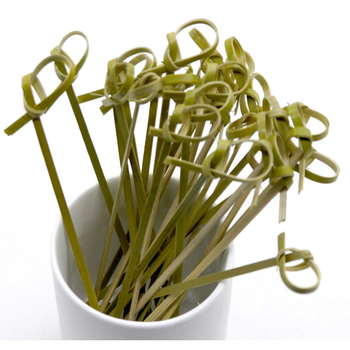 Bamboo Food Pick Bow Design Natural Green 12cm (5000 Units)