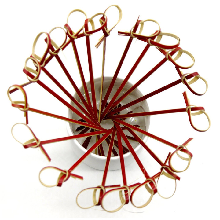 Bamboo Food Pick Bow Design Red 9cm (200 Units)  