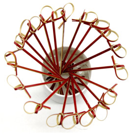 Bamboo Food Pick Bow Design Red 12cm (200 Units)  