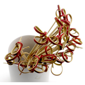 Bamboo Food Pick Bow Design Red 12cm (200 Units)  