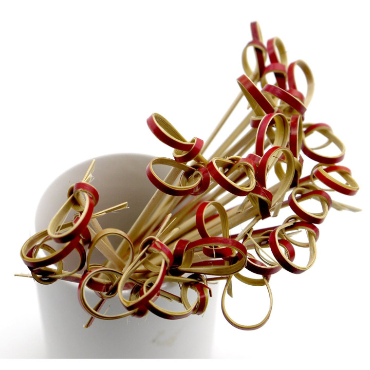 Bamboo Food Pick Bow Design Red 12cm (200 Units)  