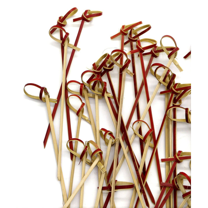 Bamboo Food Pick Bow Design Red 12cm (5000 Units)