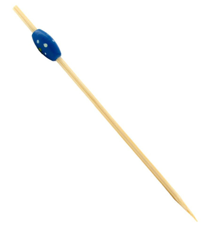 Bamboo Food Pick "Punteado" Design Blue 12cm (5000 Units)