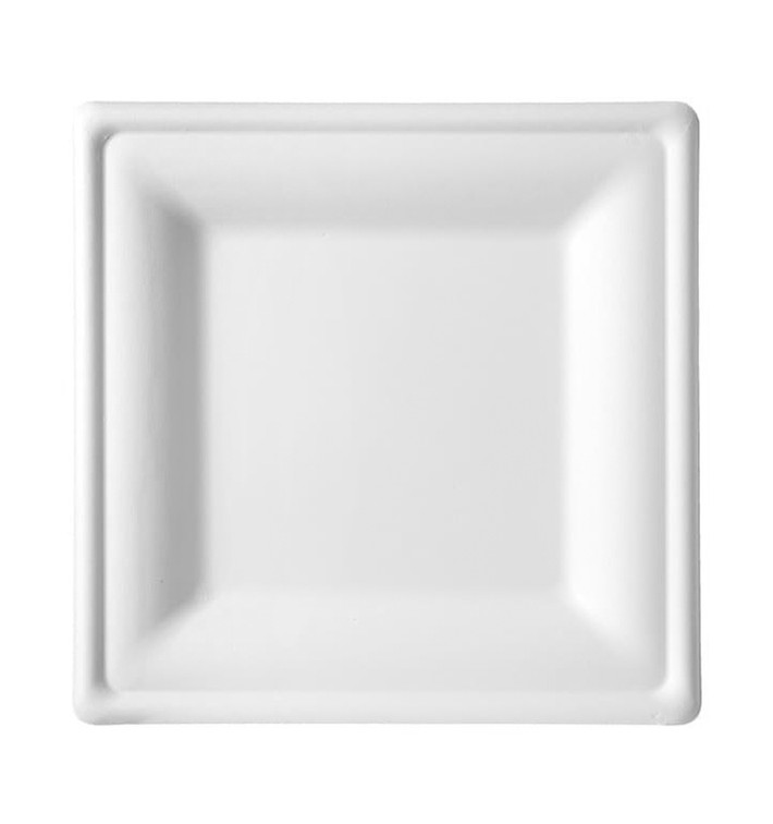 Sugarcane Plate Square shape White 20x20 cm (50 Units) 