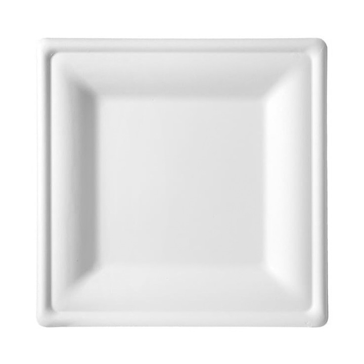 Sugarcane Plate Square shape White 20x20 cm (1000 Units)