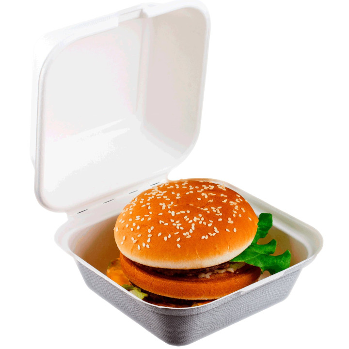 Sugarcane Burger Box White 152x152x84mm (50 Units)