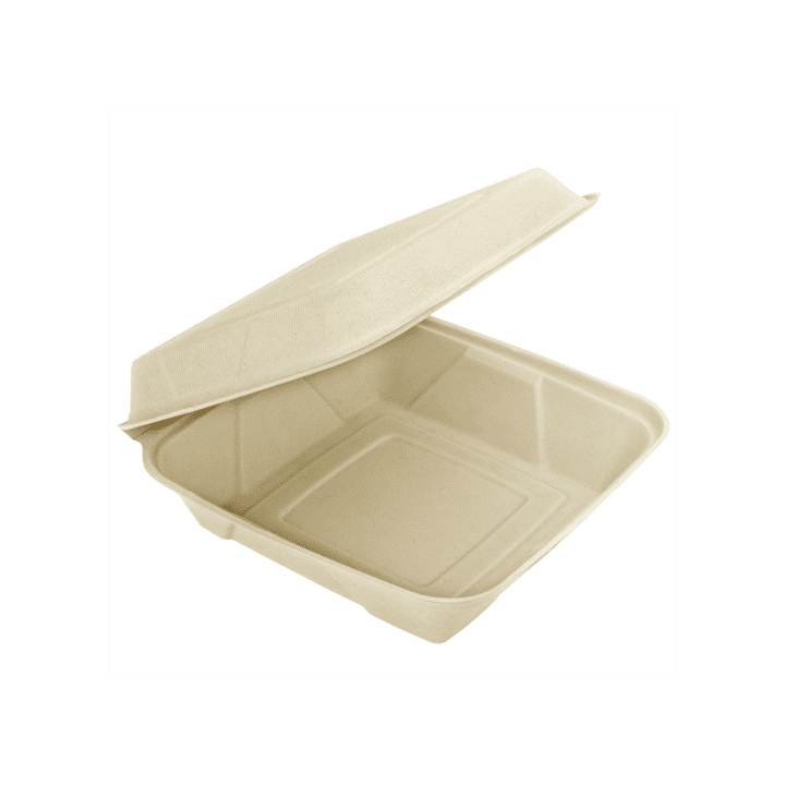 Sugarcane Hinged Container "Menu Box" 22,5x22,5x7,5cm (50 Units) 