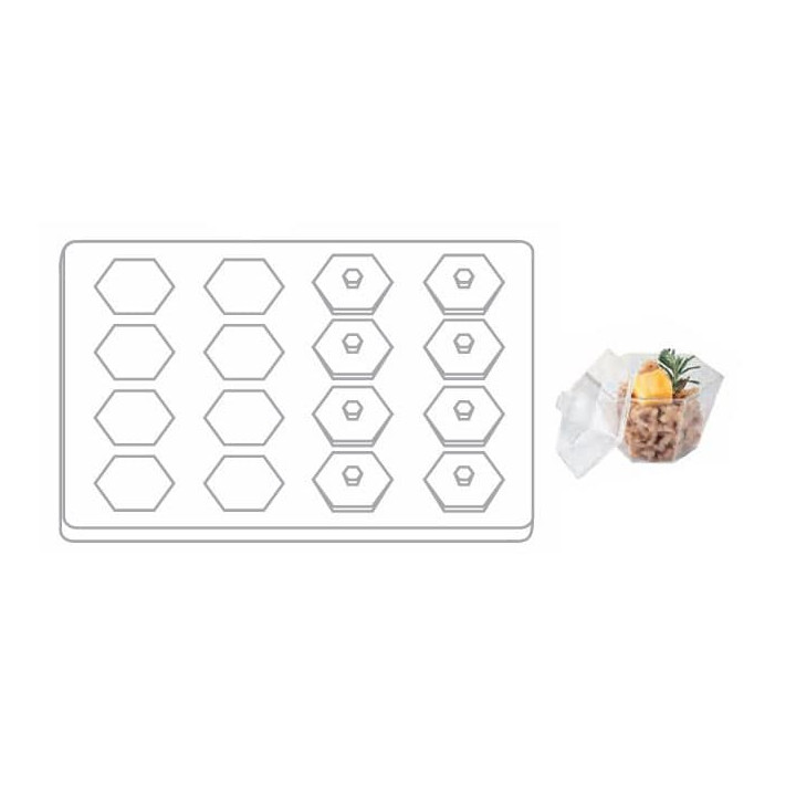 Plastic Tray PS + 16 Bowl Kit with Lid Hexagon Shape Clear (12 Units)