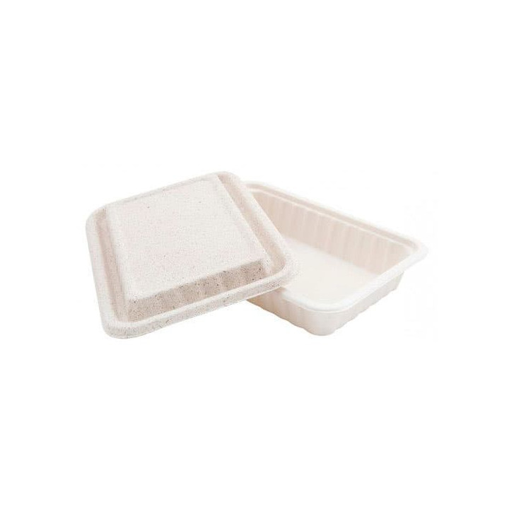 Sugarcane Container with Lid White 22,5x15x4cm (50 Units)