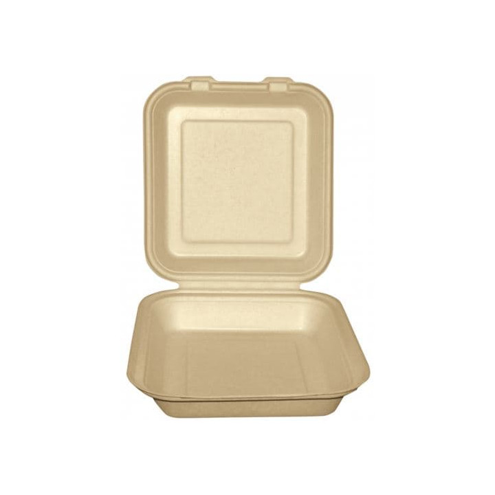 Sugarcane Hinged Container "Menu Box" Natural 20x20x7,5cm (50 Units) 