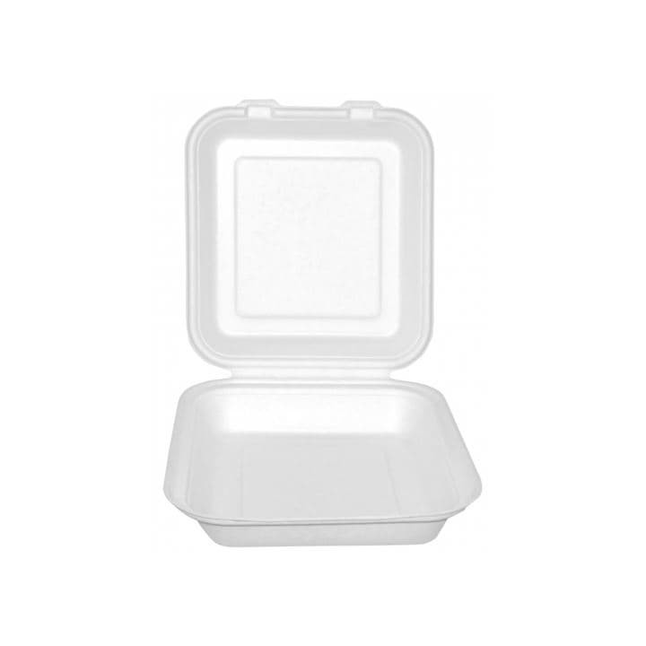 Sugarcane Hinged Container "Menu Box" White 20x18x5cm (200 Units)