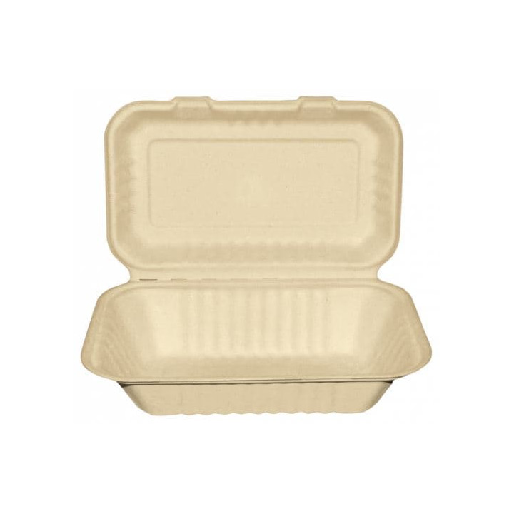 Sugarcane Hinged Container "Menu Box" Natural 22,5x16,5x6,4cm (200 Units)