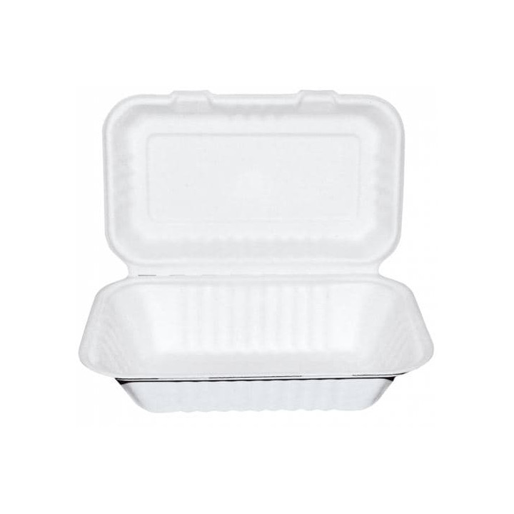 Sugarcane Hinged Container "Menu Box" White 22,5x16,5x6,4cm (50 Units) 
