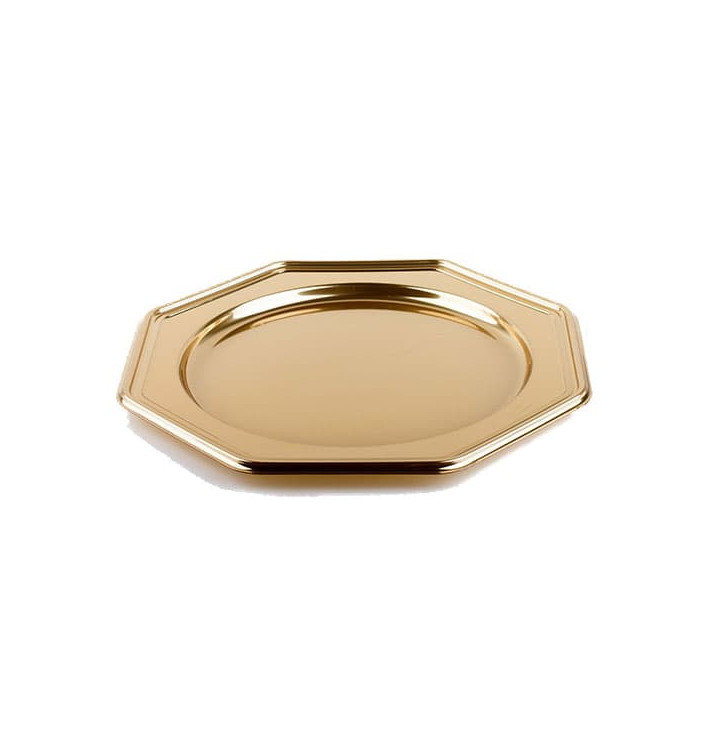 Plastic Charger Plate PET Octogonal shape Gold 30 cm (5 Units) 