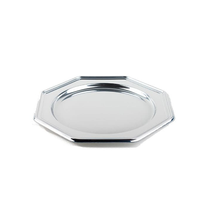 Plastic Charger Plate PET Octogonal shape Silver 30 cm (5 Units) 