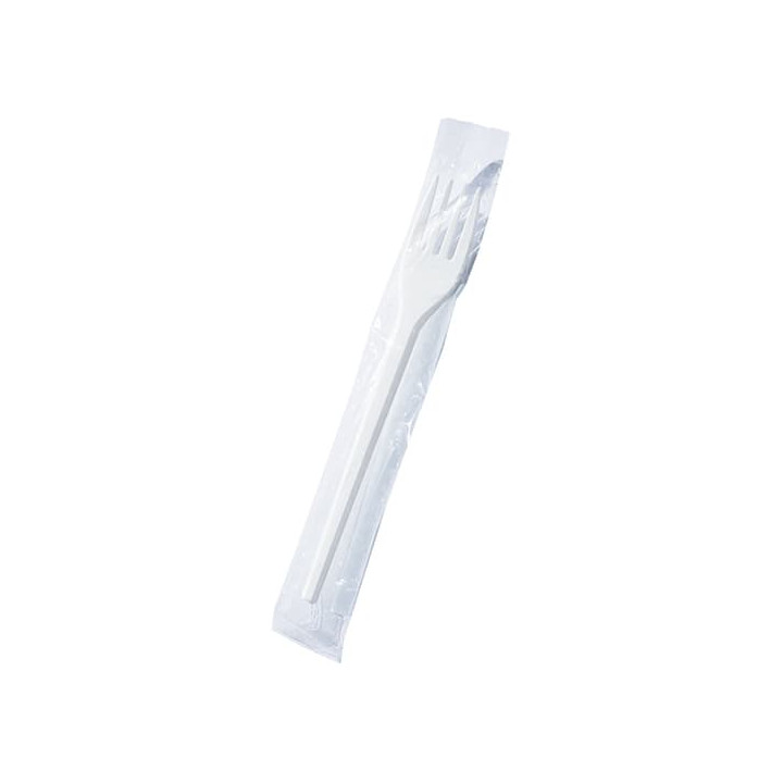 Plastic Fork PS White Wrapped 17cm (1000 Units)