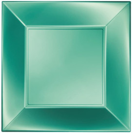 Plastic Plate Flat Green "Nice" Pearl PP 23 cm (300 Units)