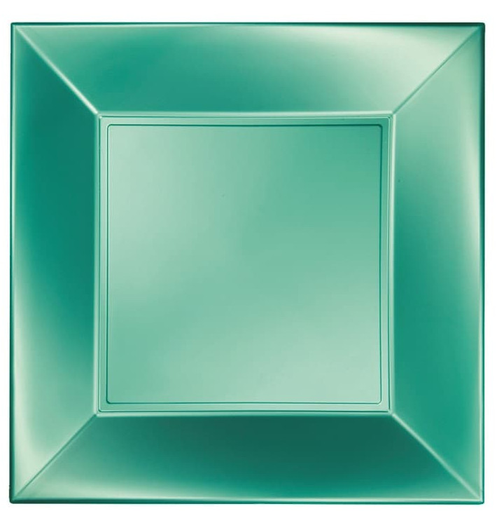 Plastic Plate Flat Green "Nice" Pearl PP 29 cm (12 Units)