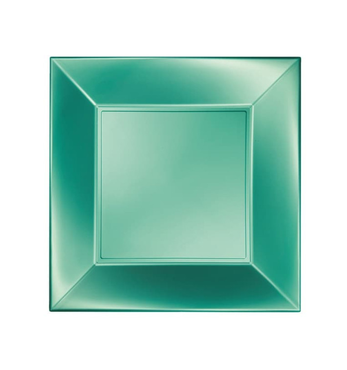Plastic Plate Flat Green "Nice" Pearl PP 18 cm (300 Units)