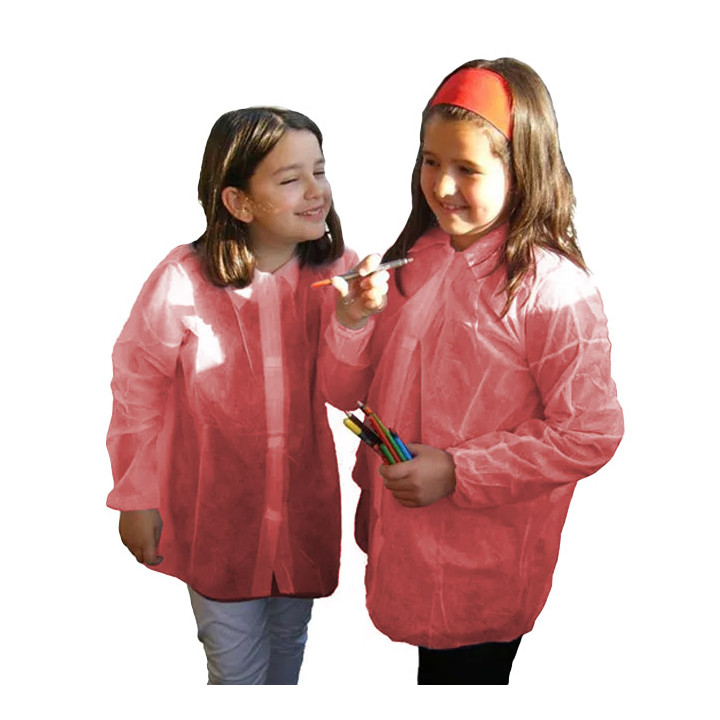 Disposable Kids Lab Coat TST PP Velcro Red (50 Units)