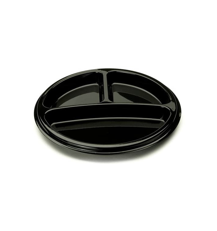 Plastic Plate Round Shape 3C Black 26 cm (25 Units) 