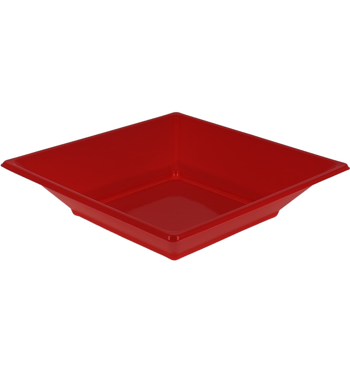 Plastic Plate Deep Square shape Red 17 cm (25 Units) 