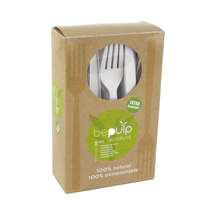 Cornstarch Fork PLA Biodegradable White 16cm (50 Units) 