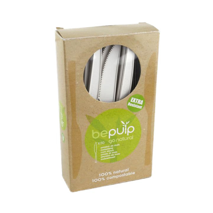 Cornstarch Knife PLA Biodegradable White 16cm (50 Units) 