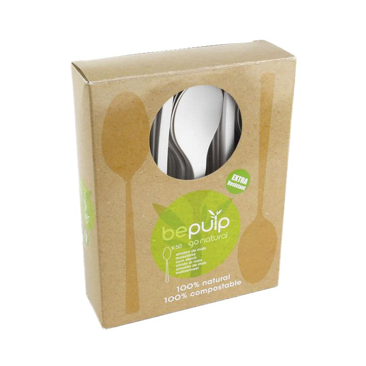 Cornstarch Spoon PLA Biodegradable White 15,5cm (50 Units) 