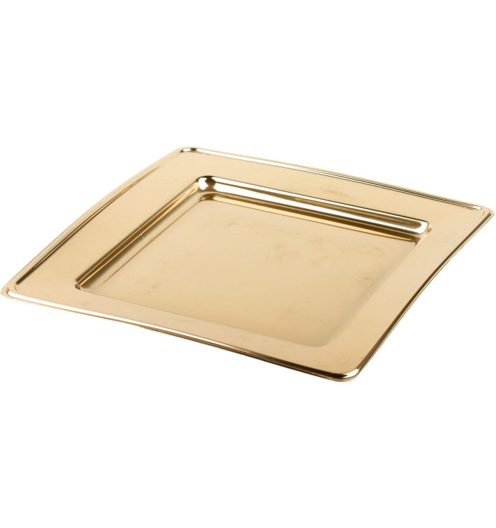 Plastic Plate PET Square shape Gold 18cm (180 Units)