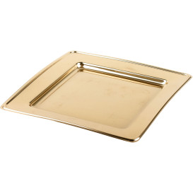 Plastic Plate PET Square shape Gold 24cm (6 Units) 