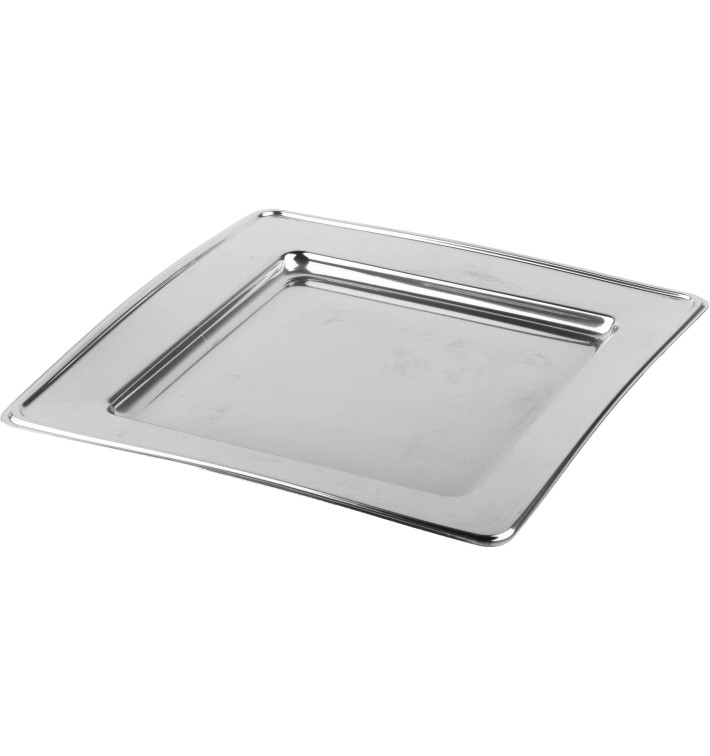 Plastic Plate PET Square shape Silver 24cm (180 Units)